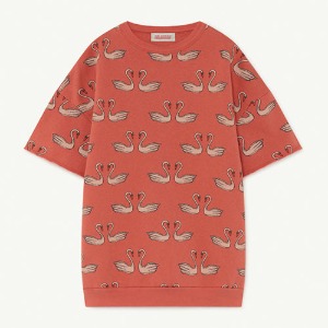 [3/4y]Whale Dress red swans 21015-121-EB