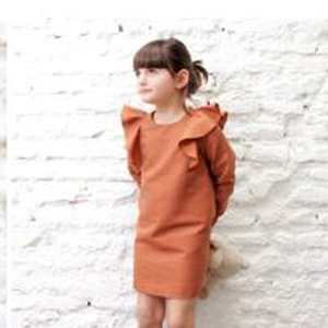 Linen dress with frill (brown)