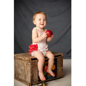 Red and white vintage-inspired sun suit romper 12m