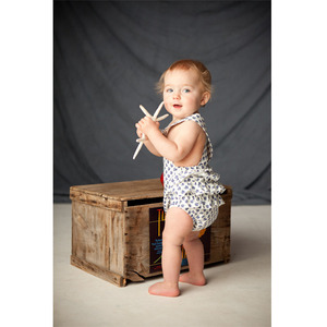 White and blue vintage-inspired sun suit romper 12m