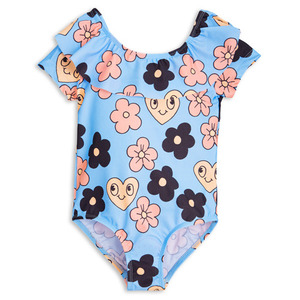 [140/146cm]Flower Swimsuit (light blue)